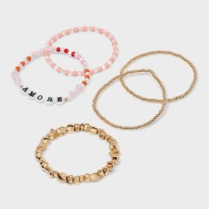 Semi-Precious Amore Beaded Bracelet Set 5pc Universal Thread Target Gold/Pink 🤍